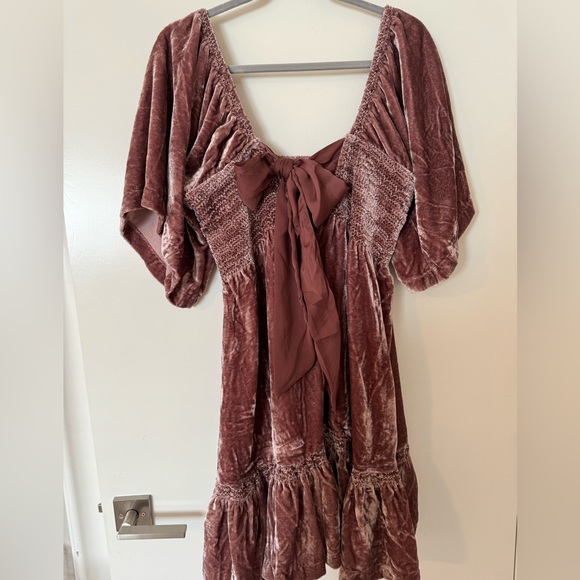 Free People Easy To Love Mini Dress in Currant Medium Embroidered Smocked - Picture 5 of 6